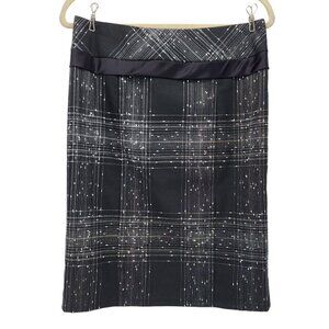 Nanette Lepore Wool Blend Plaid Black White Pencil Skirt Womens 6